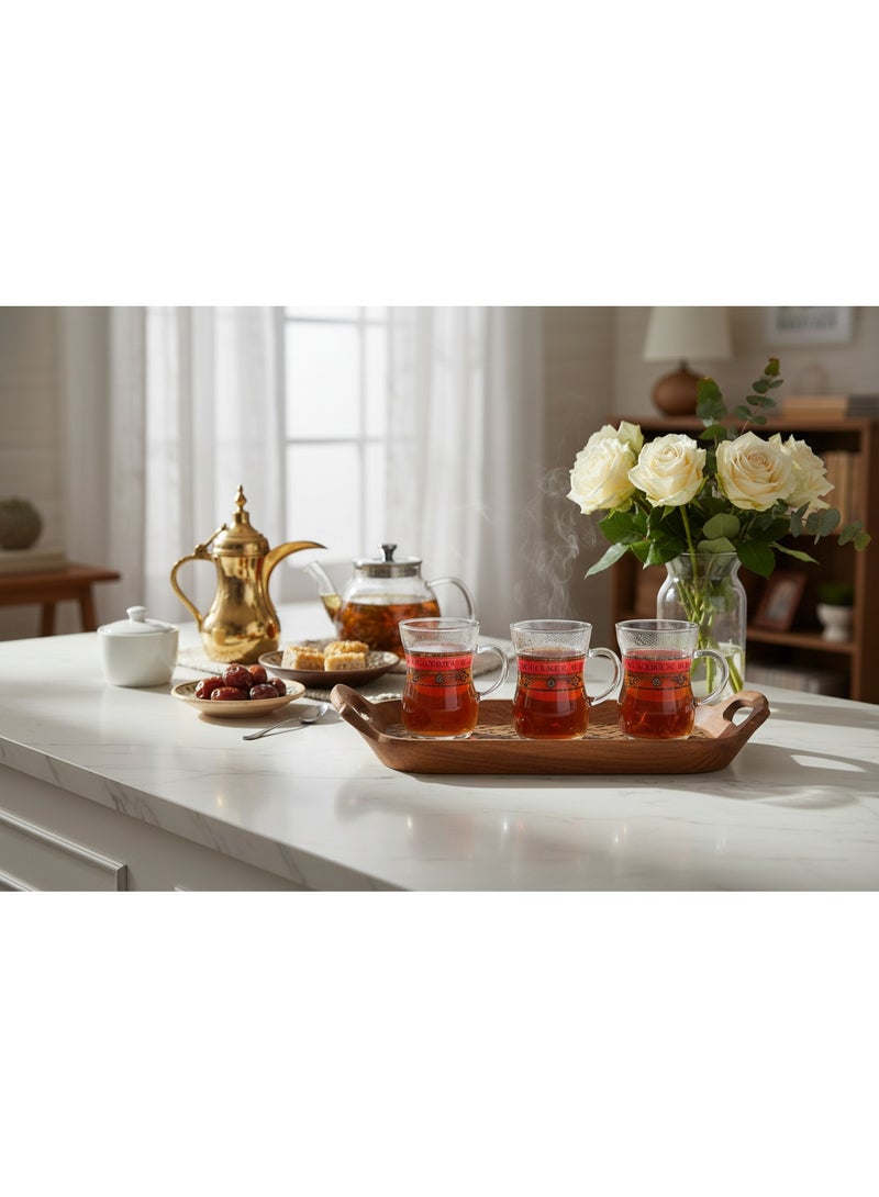 Yuniverse  Premium Glass Mug Set - 200Ml With Red Decorative Band (Set Of 6) - Image 2